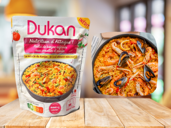 Perle di konjac con cozze, gamberi e zafferano tipo paella Dukan