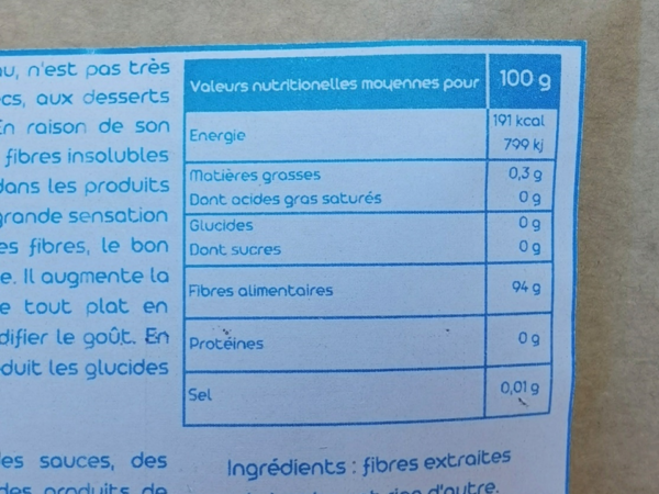 Fibra (farina) 100% di bambù 100g - 94% fibra 0% glucidi - immagine 3