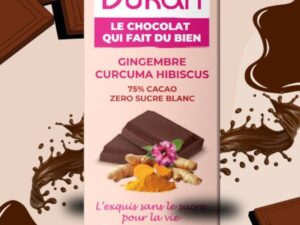 Tavoletta di cioccolato – 75% CACAO – Zenzero-Curcuma-Ibisco SENZA ZUCCHERO AGGIUNTO