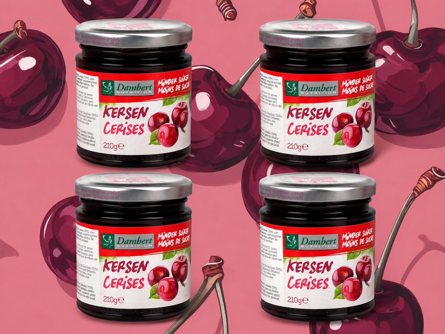 Lotto di 4 preparazione a base di frutta low carb alla ciliegia 210g